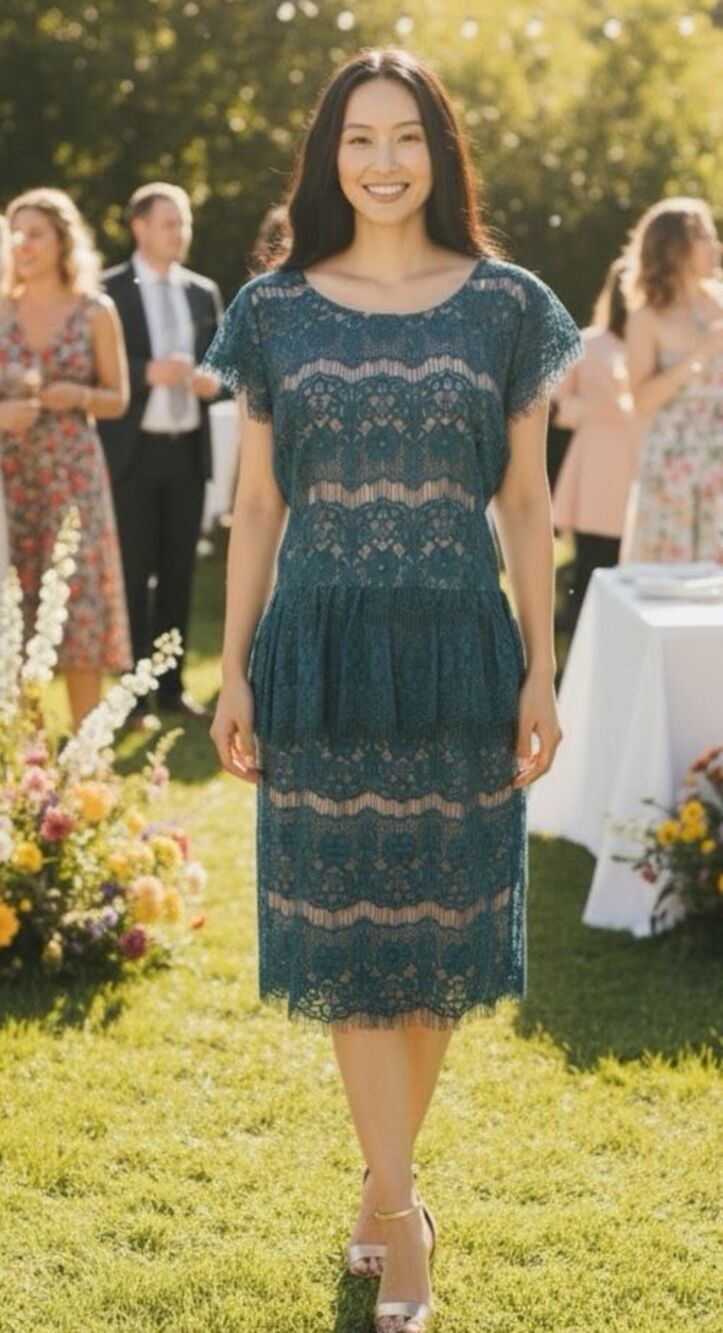 Maeve NEW forest green lace overlay sheath dress Large glam party